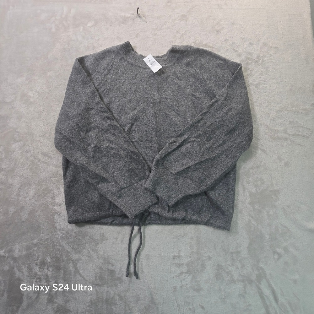 Lou & Grey Charcoal Gray Drawstring Hem Crewneck Sweater Womens Medium NEW